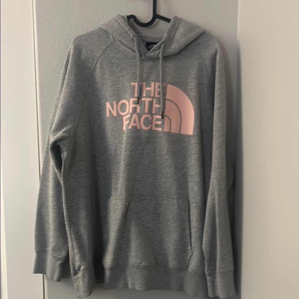 The North Face Women's Gray Hoodie with Pink Logo
